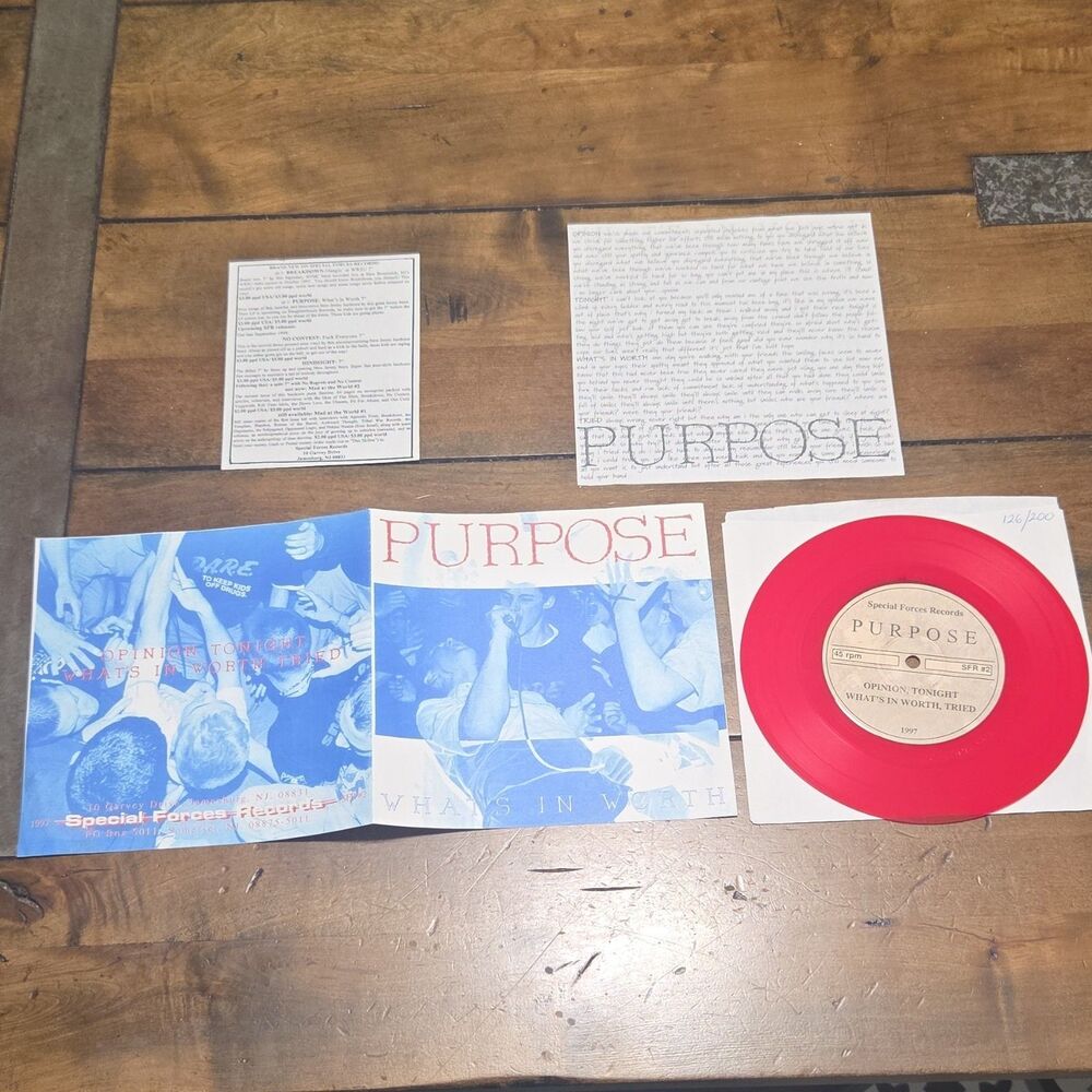 PURPOSE What's In Worth 7" RED VINYL Limited #126/200 NJHC Special Forces 1997